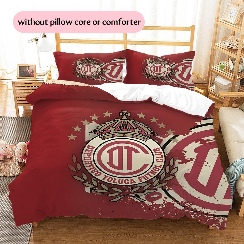 Club Deportivo Toluca Football Club Pattern Bedding Quilt Set Home Decoration Gift (1 * duvet cover + 2 * pillowcase without core)