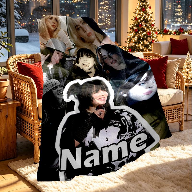 Custom Name Personalized Billie Eilish Print Blanket, Home Decor, Bedroom, Sofa, Camping, Couch, Gifts for Birthday Christmas