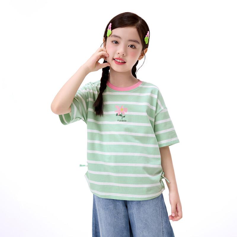 Girls' Striped Colorblock Bow Short Sleeve T-shirt