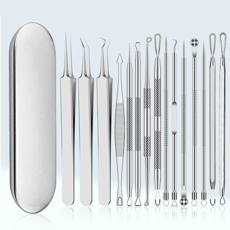Stainless Steel Blackhead Remover Kit Comedone Extractor Acne Tweezers & Beauty Needles for White/Black Heads
