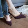 Elegant Purple Crystal Trim Slippers Design For Women Clear Wrap High Heel Shoes Summer Ladies Pointy Toe Outdoor Satin Slippers