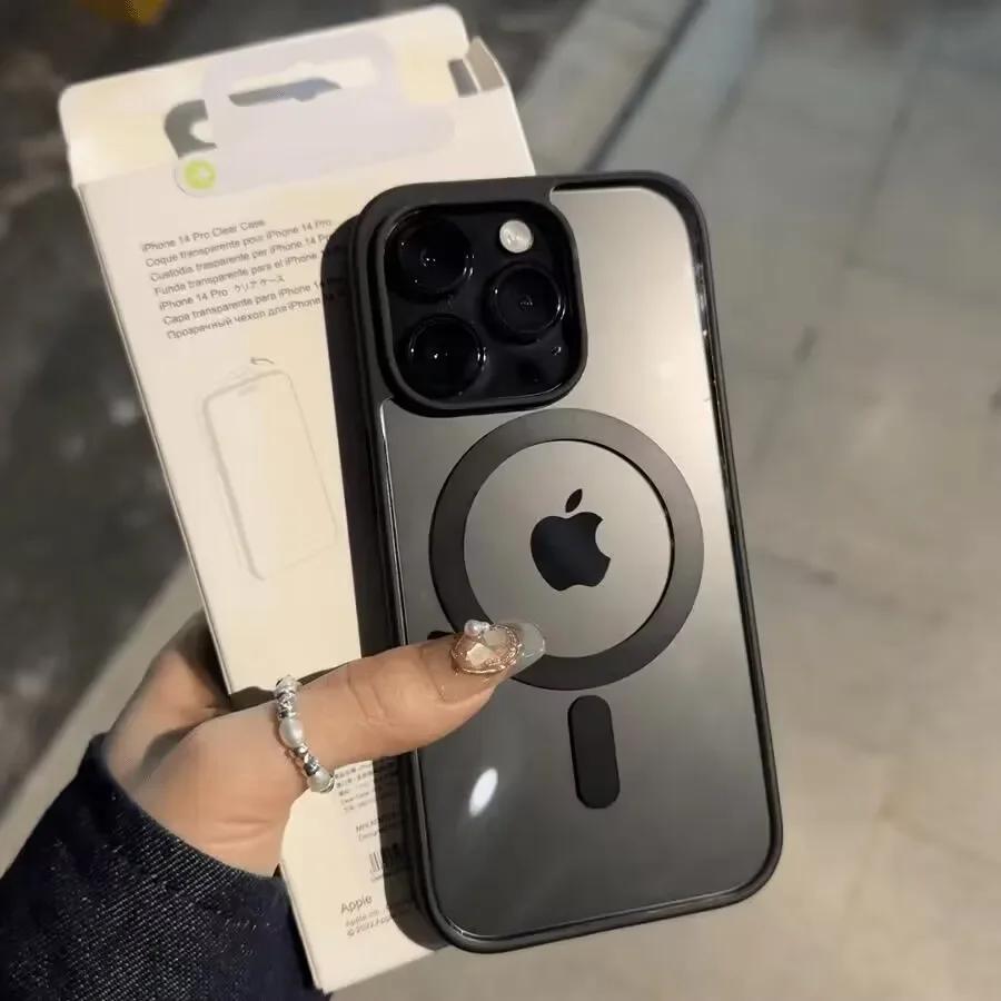 Оранжевый Магнитный Чехол Для Телефона Magsafe Для iPhone 17 16 15 14 13 12 11 Pro Max Беспроводная Зарядка Акриловый Жесткий Защитный Чехол
