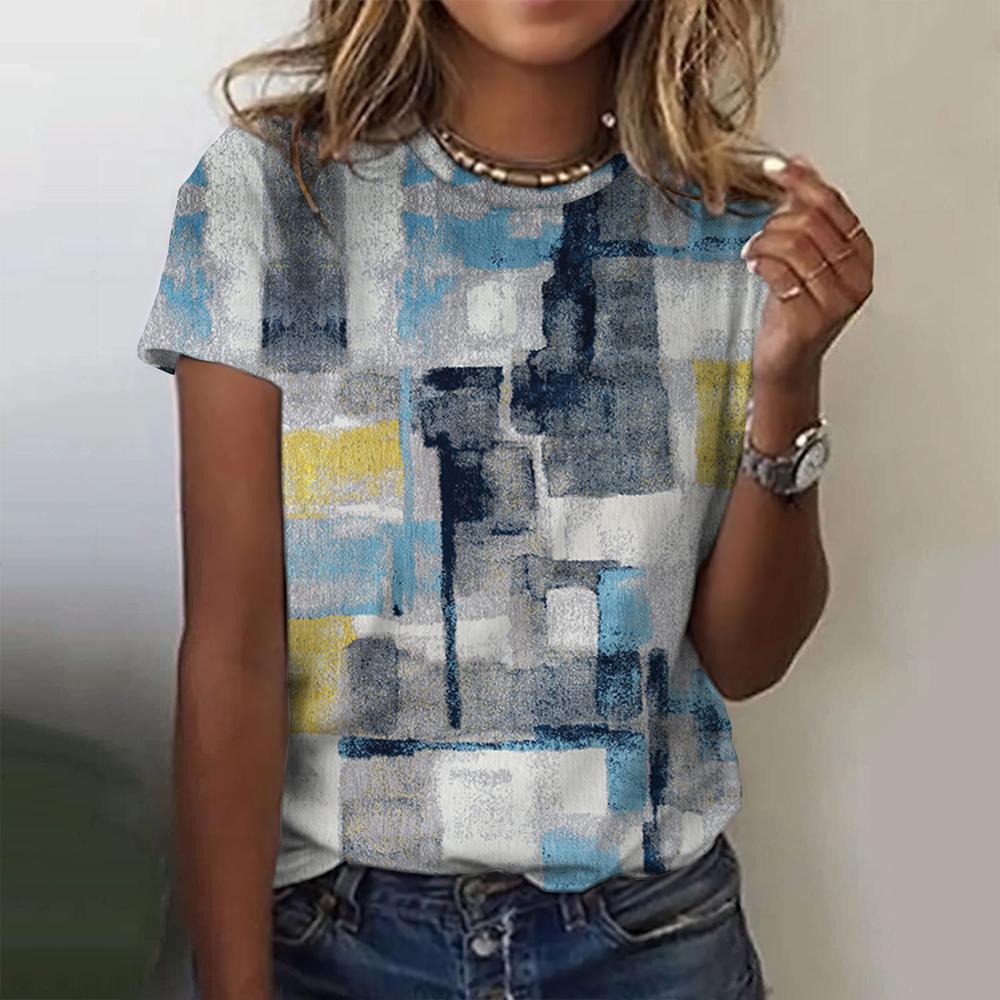 Ретро женская футболка с принтом в клетку, одежда в стиле пэчворк, блузка с коротким рукавом и круглым вырезом, женские топы большого размера, женская рубашка в стиле Харадзюку