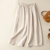 Casual Cotton Linen Wide Leg Pants Women Trousers High Waist Elastic Streetwear Fashion Causal Seven Point Straight Sweatpants