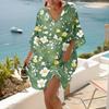 Свободное повседневное платье-туника для женщин с V-образным вырезом, оверсайз, спущенное плечо, цветочный принт, средней длины, летнее