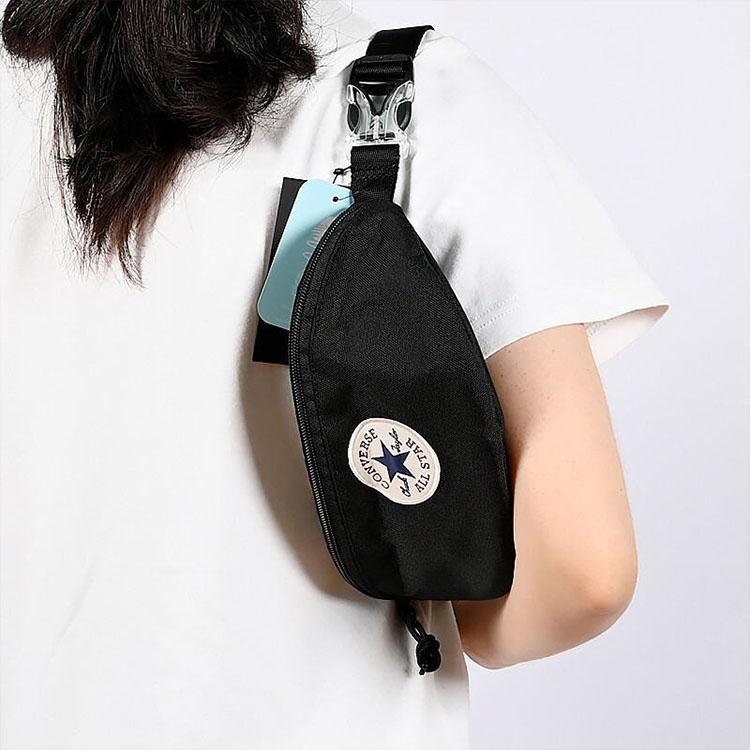 Converse Sling Pack Zipper Closure Fabric Chest Bag Waist Bag Regular Unisex Couple Style Black Unisex bags 10019907-A05