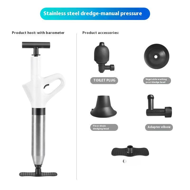 Toilet Pipe Dredger Pneumatic Stainless Steel Household High-pressure Dredging Tool Set Thickened Wall Cylinder Sturdy And Safe