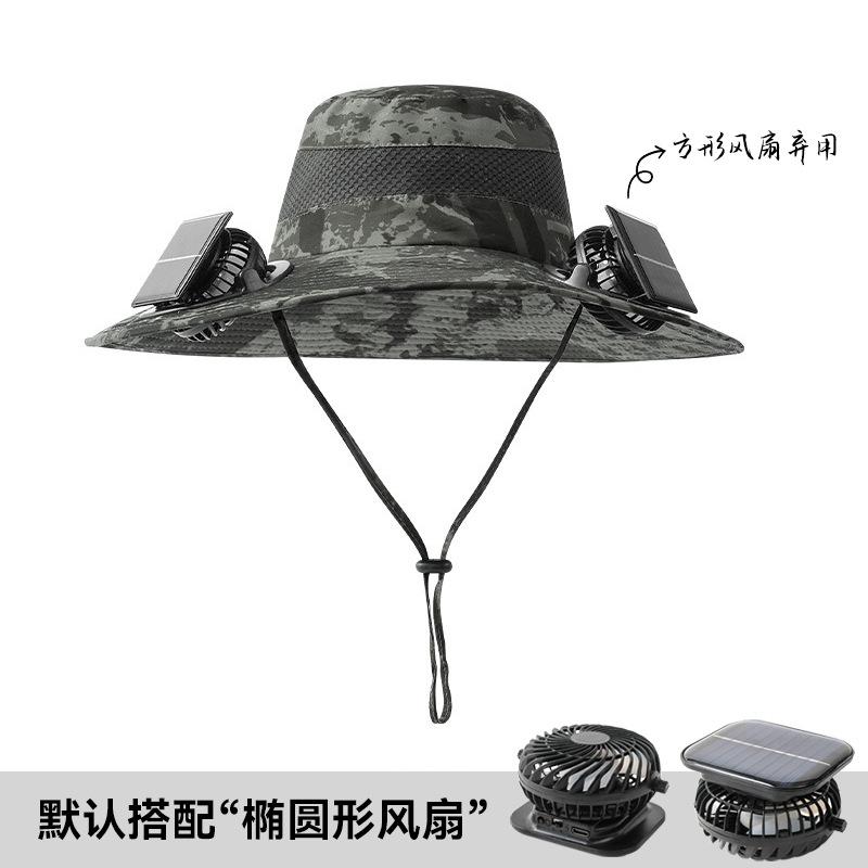 Solar fan hat long battery life lithium battery men outdoor with fan fishing hat sun protection bucket hat