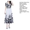 Women's Floral Maxi Dress Chinese Art Style Print A-line Long Dress Summer Short Sleeve V Neck Beach Sundress