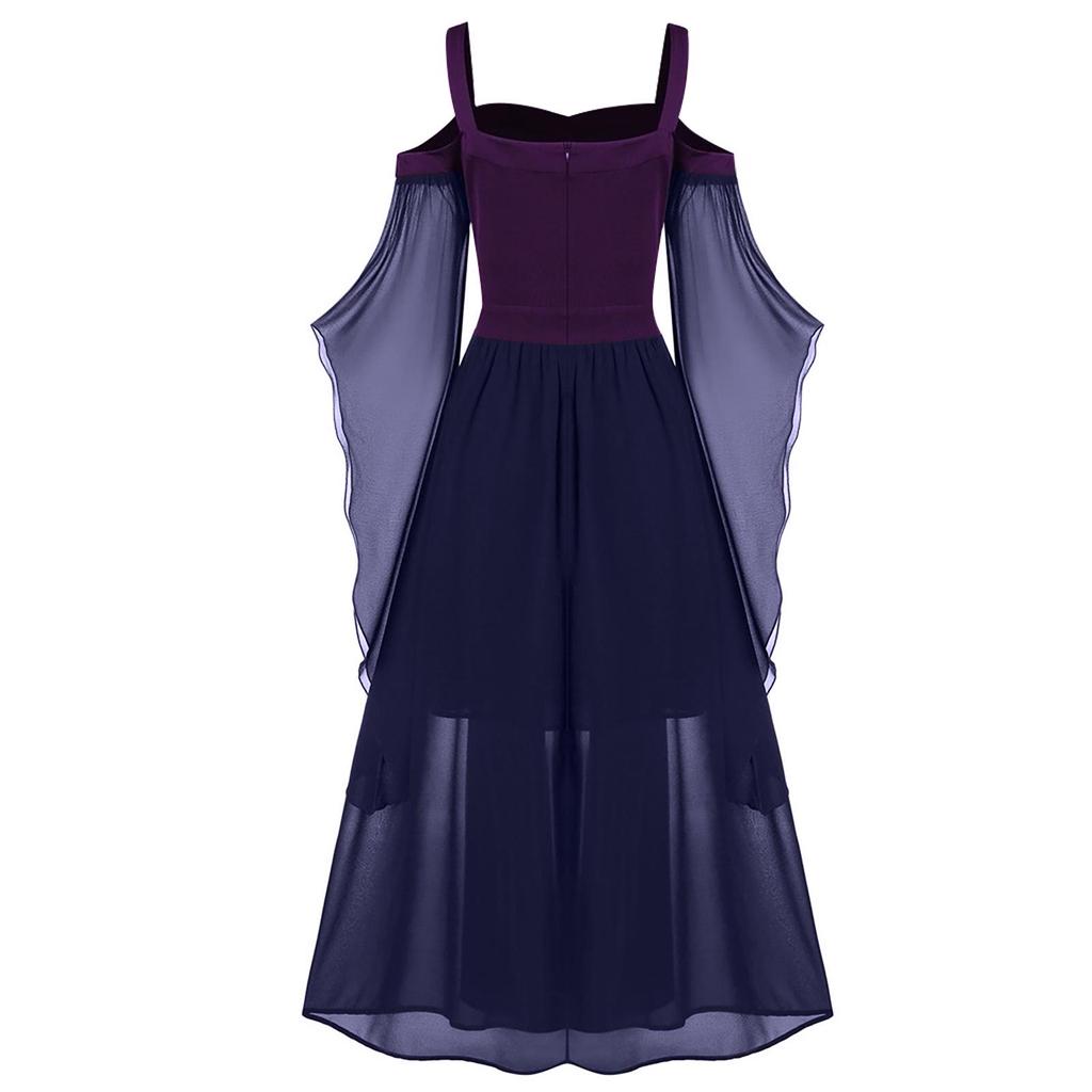 European & American Halloween Sleeveless Chiffon Color Block Dress