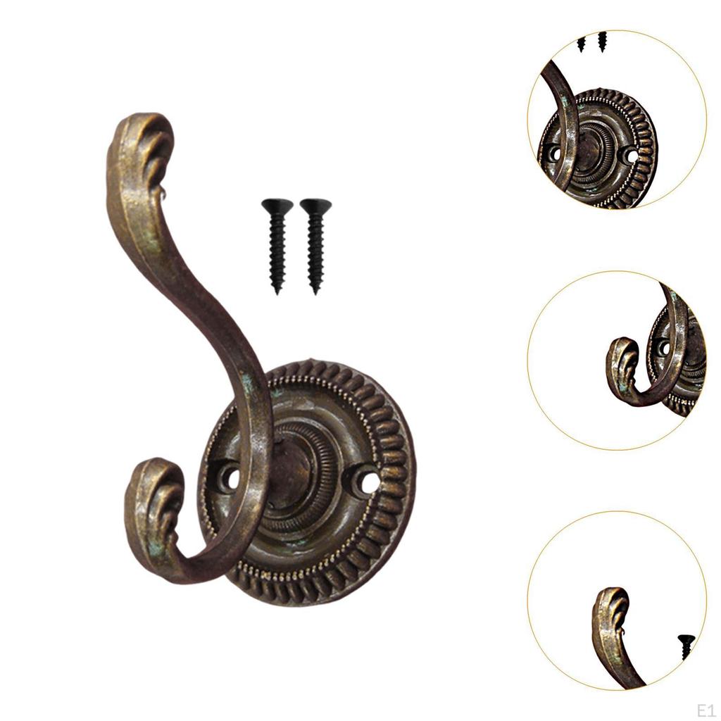 3Pcs Vintage Design Coat Hooks Door Zinc Alloy Accessory Simple Assembly for Wooden Surface