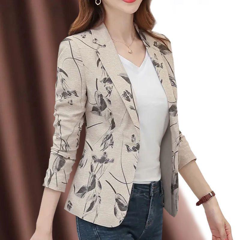 Spring Autumn Women Printed Small Suit Jacket Female Long Sleeve Slim Short Retro Coat Ladies Small Fragrant Top Blazer
