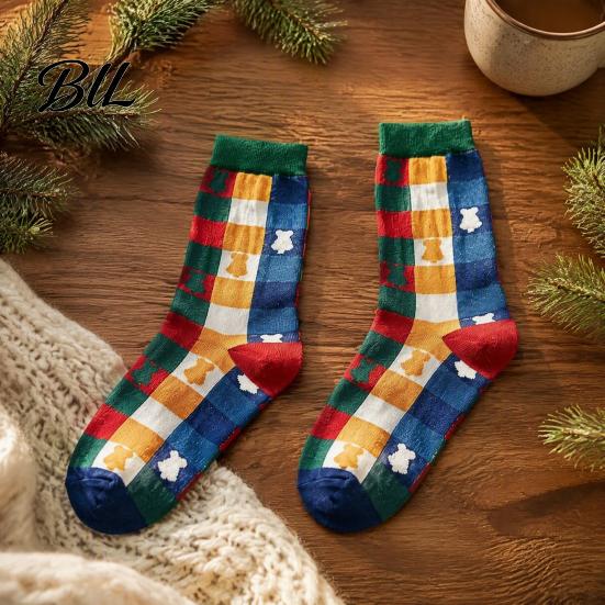Christmas Stockings for Family Socks Men And Women, Soft Combed Cotton Winter Daily Commuting Crew Socks, Novelty Colorful Footwear Holiday Wear Cozy