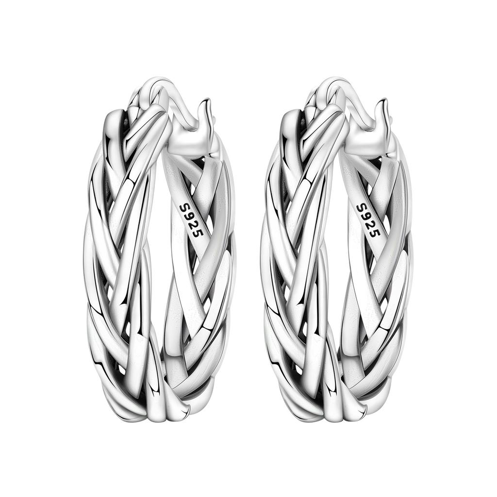 S925 Sterling Silver Vintage Basic Woven Earrings Hoop Earrings Women Jewelry Original Trendy Anniversary Gifts