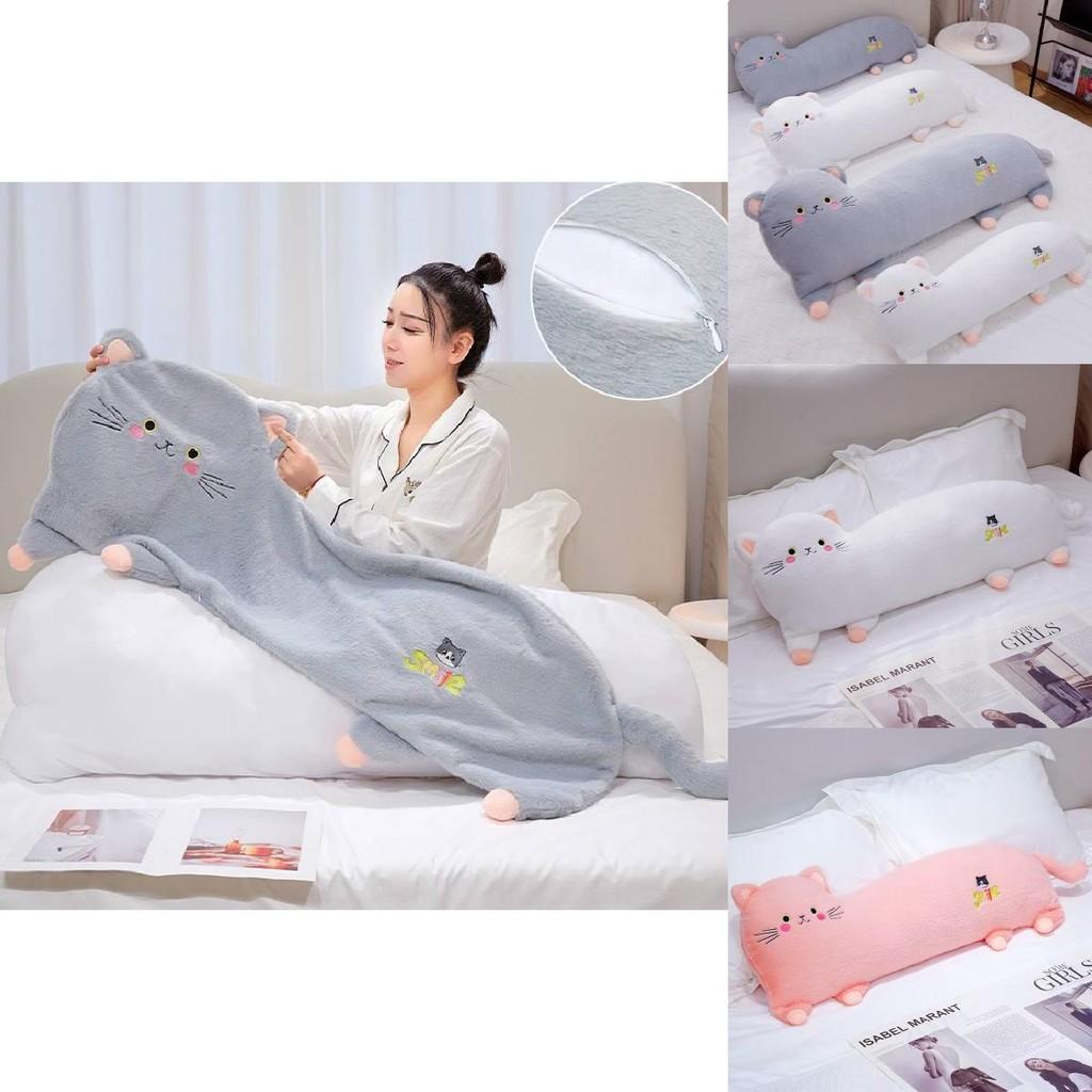 Adorable Gray White And Pink Plush Cat Pillow Soft And Cuddly For Childrens Playtime And Decor