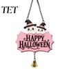 Decorative Skull Doorbell Halloween Cute Witch Hat Ghost Door Sign, Wooden Hanging Decoration, Pink Sign Pendants for Indoor Outdoor Home Wall