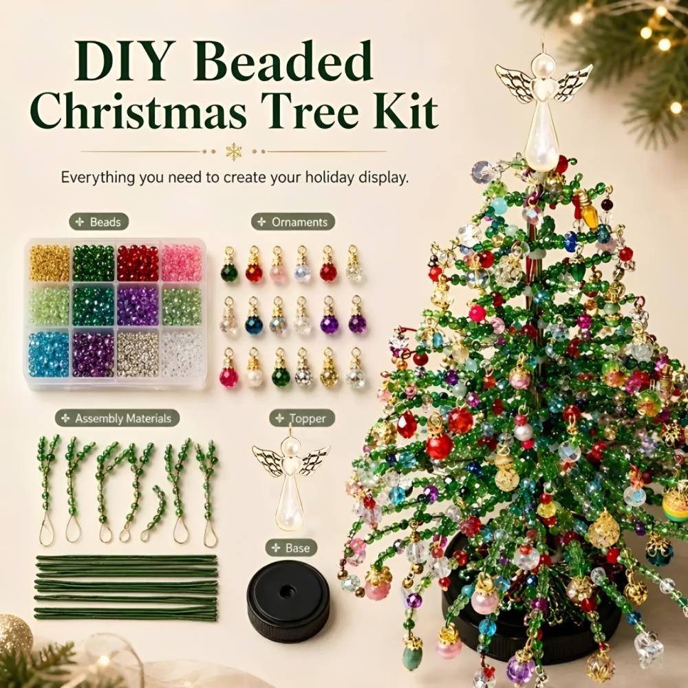 Handmade DIY Beaded Christmas Tree Kit Crystal Bead Colorful Mini Bead Weaving Set Educational Sparkling Halloween decorate Gift