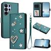 Double-Layer Heart Floral Vegan Leather Phone Case For Samsung Galaxy S26+ 5G, Magnetic Flip Wallet Cover With Wrist Strap & Card Slots