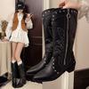 2025 Новейшие ковбойские сапоги до колена, кожаные, модные, роскошные, лаконичные, сексуальные, с острым носком, на квадратном каблуке, с боковой молнией, женские туфли