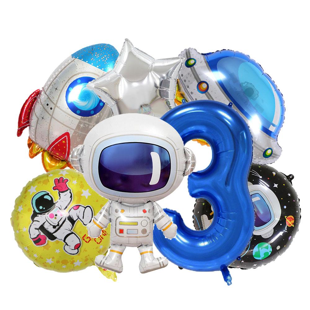 7 Pcs Rocket Astronaut Foil Balloon Universe Outer Space Theme 0-9 Years Old Children Boys Birthday Party Decoration Baby Shower