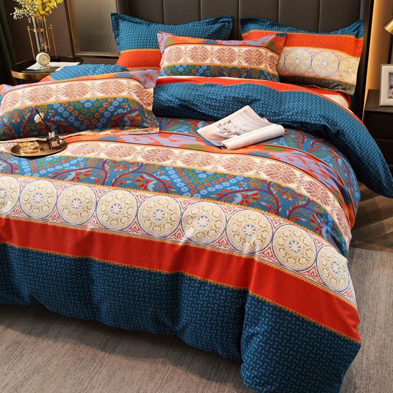 Комплект из четырех предметов из плотного хлопкового потертого материала, легкое роскошное теплое одеяло из чистого хлопкового набивного потертого материала, комплект из четырех предметов из простыни