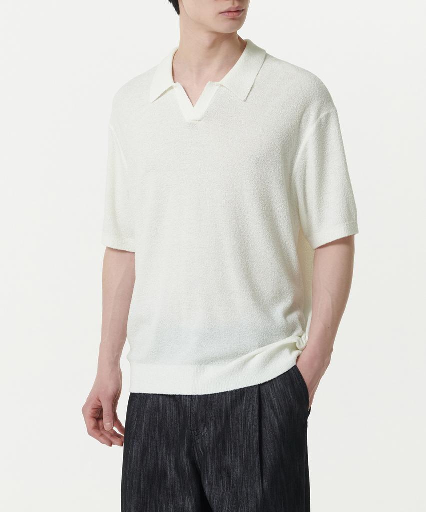 MUSINSA STANDARD Boucle Slit Neck Knitted Polo Shirt [Ivory]