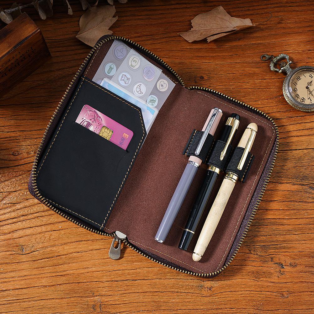 2026 Трехсекционный пенал из натуральной кожи КРС Сумка для хранения ручек на молнии Плюс Большой вместимости Кейс для канцелярских принадлежностей Пенал