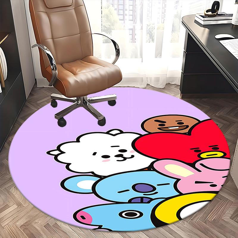 Персонажи BT21, Круглый коврик для стула, Ковер для офиса, Нескользящий, Подходит для декора гостиных, спален.1205396a