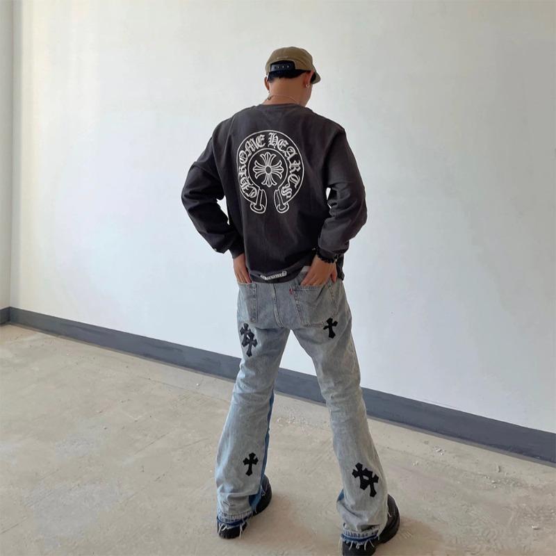 EastRogue Брюки-крест с расклешенными штанинами в стиле ковбой из выбеленного и состаренного джинсового пэчворка