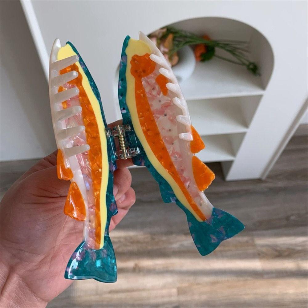 Acetate Small Claw Hairpin Thick Hair Compatible Barrettes Cute Salmon Fish Hair Clip Girl