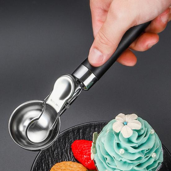 Ложка для мороженого из нержавеющей стали с триггером Легко чистится, антипригарная ручка Легкая ручка Ложка для печенья для мороженого, мороженого, смузи, фруктов