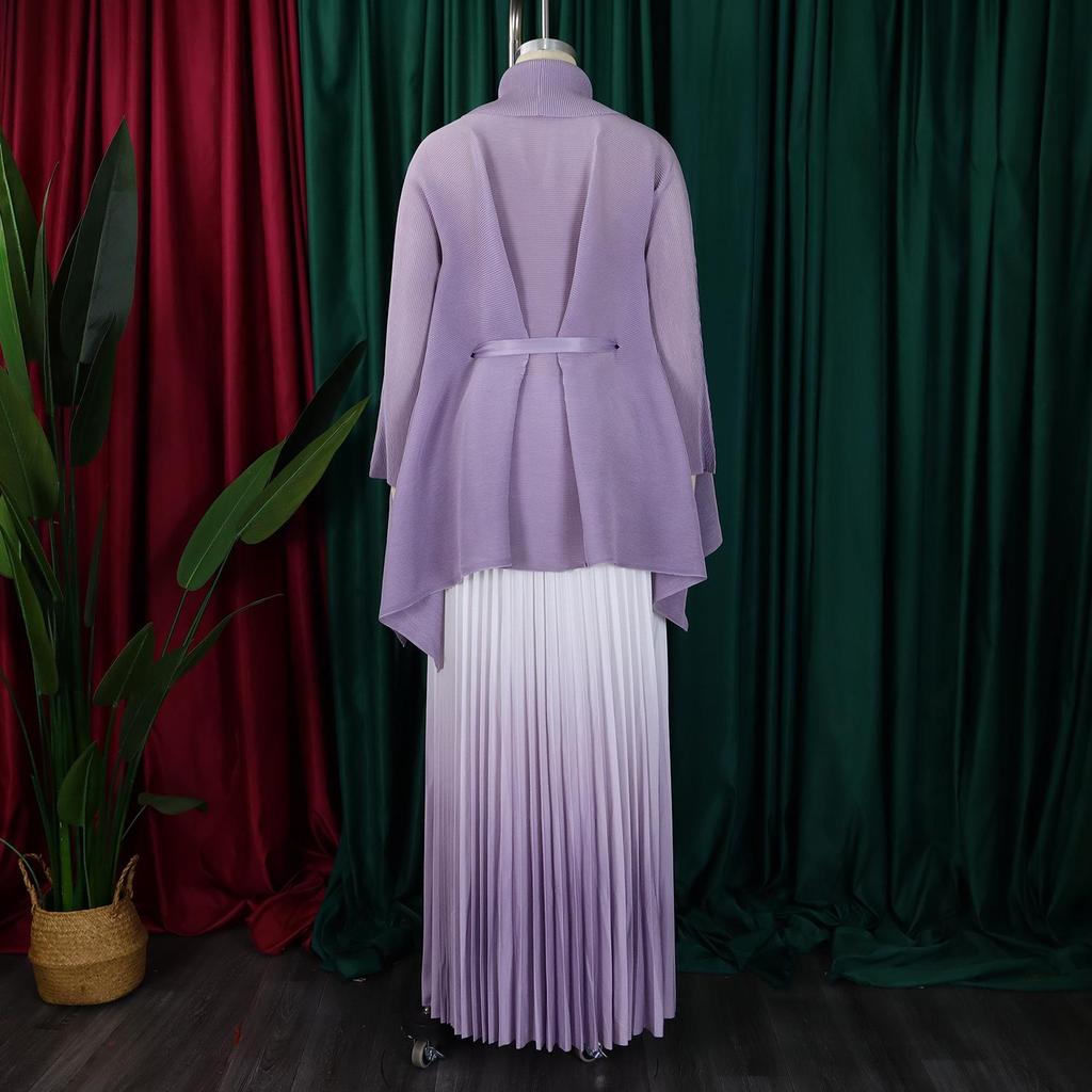 European & American Fashion Pleated Top and Gradient Swing Skirt Two-Piece Set