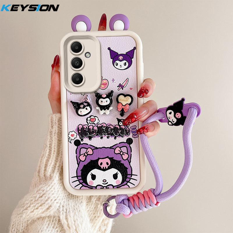 KEYSION Cute Ear 3D Cartoon Case for Samsung A54 5G A34 with Bracelet Soft Silicone Shockproof Phone Cover for Galaxy A24 A14 LTE