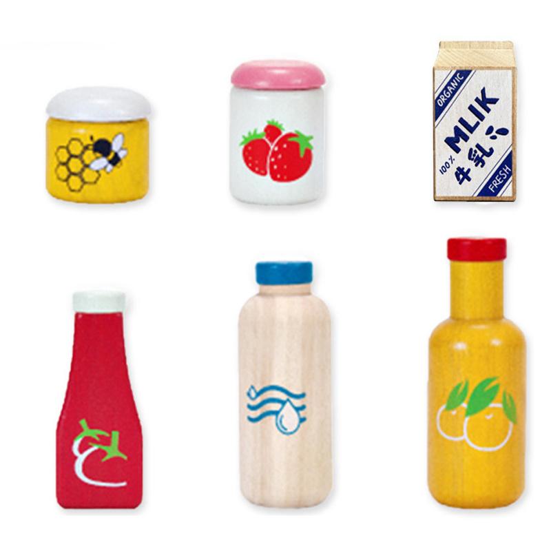 Детские кухонные игрушки Деревянная 3D игрушка Игровой домик Бутылка соуса Мед Реалистичная Клубника Имитация из массива дерева Обучающая игрушка Подарок