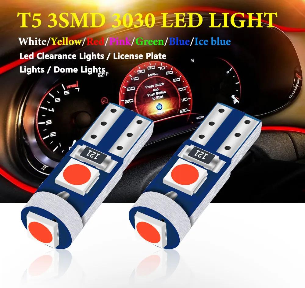 10 шт. T5 LED W3W 3SMD 3030 Клиновидная лампа-индикатор предупреждения на приборной панели, лампочки для приборов CANbus, внутреннее освещение автомобиля