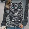 Elegant Owl Print Crew Neck Sweatshirt for Women Long Sleeve Pullover with Unique Aztec Design Fall & Winter