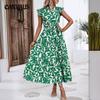 Summer Women's Dress Fashion Wooden Earring Fly Sleeve Tie Printed Fairy Dresses