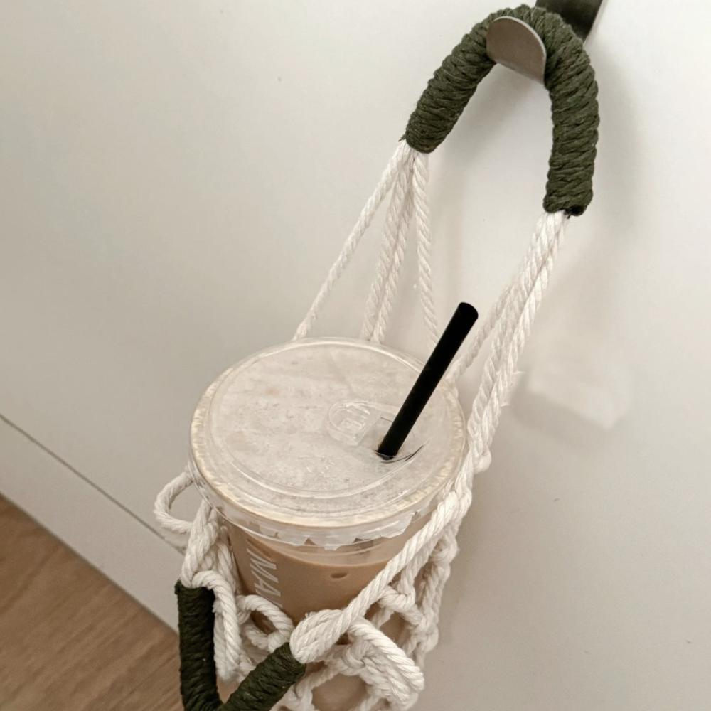 Hollow Out Water Bottle Bags Woven Portable Carrying Bag Foldable Coffee Cup Holder