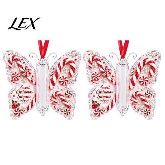 Holiday Party Hanging Decor Butterfly Cash Gift Ornament, Christmas Money Holder with Decorative Tags Festive Print, Acrylic Tree Pendant for Surprise