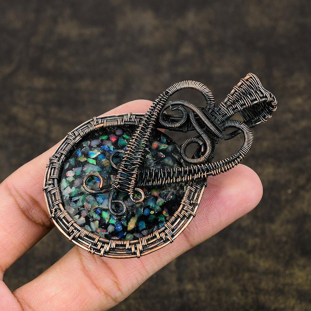 Подвеска ручной работы из медной проволоки из натурального австралийского опала длиной 3,07 дюйма J6O92