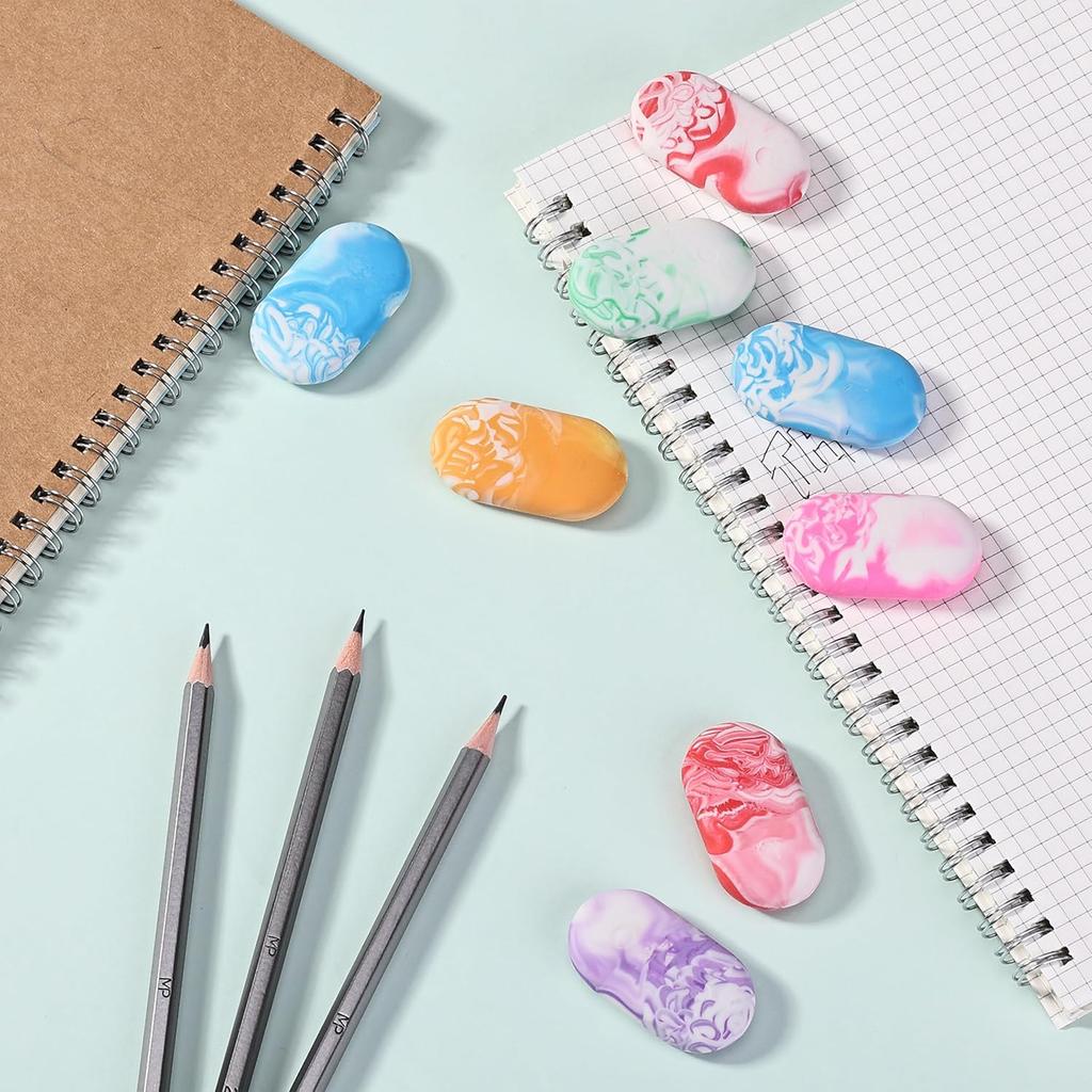 Mr. Pen- Erasers, 24 Pack, Vibrant Colors, Marble Pencil Eraser, Cute Eraser for Kids, Big Erasers for Pencils