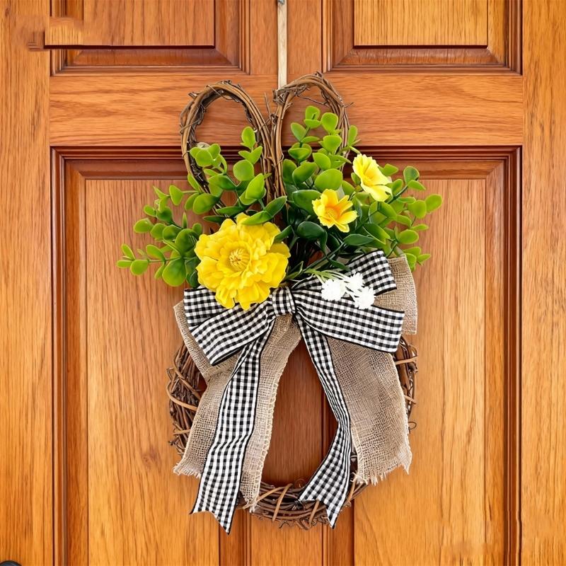Spring Wreath for Front Door Rabbit Shaped Bowknot Garlands for Indoor or Outdoor Decoration Festival Party Supplies