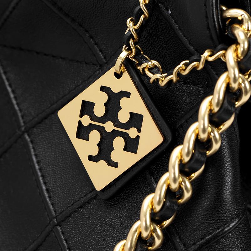Tory Burch Fleming Solid Plaid Chain Leather Tote Shoulder Bag Large Women bags Black 154572-001