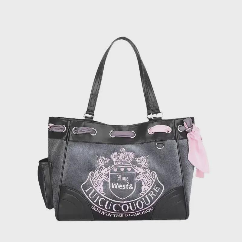 Большая вместительная сумка-тоут в стиле ретро из бархата с вышивкой