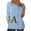 Модный синий хлопковый топ для женщин с различными индивидуальными принтами, круглым вырезом, длинными рукавами и пуговицами, размеры S-5XL