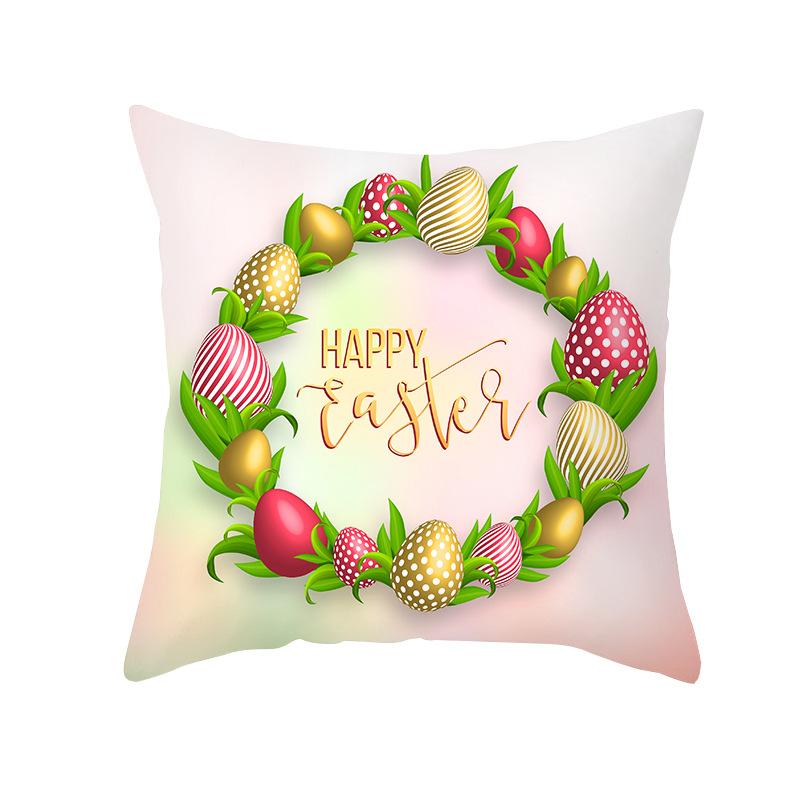 Colorful Easter Throw Pillow Covers With Rabbit And Egg Prints Series Of Peach-Colored Plush Home Pillows For Sofa Cushions