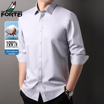 Мужская рубашка FORTEI, 100% хлопок, не требующая глажки, в стиле business casual, с длинным рукавом