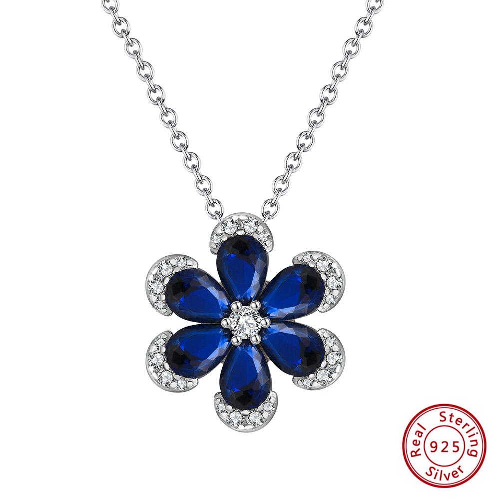 ORSA JEWELS Изящный кулон-цветок с созданным сапфиром, серебро 925 пробы, 5A CZ, ожерелье, помолвочное, свадебное украшение для женщин LZN17