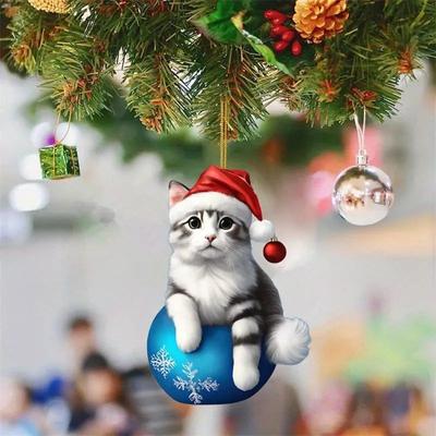 Новое акриловое забавное украшение на рождественскую елку в виде собаки, милый мультяшный кот, праздничная подвеска на рождественскую елку, установка на автомобиль