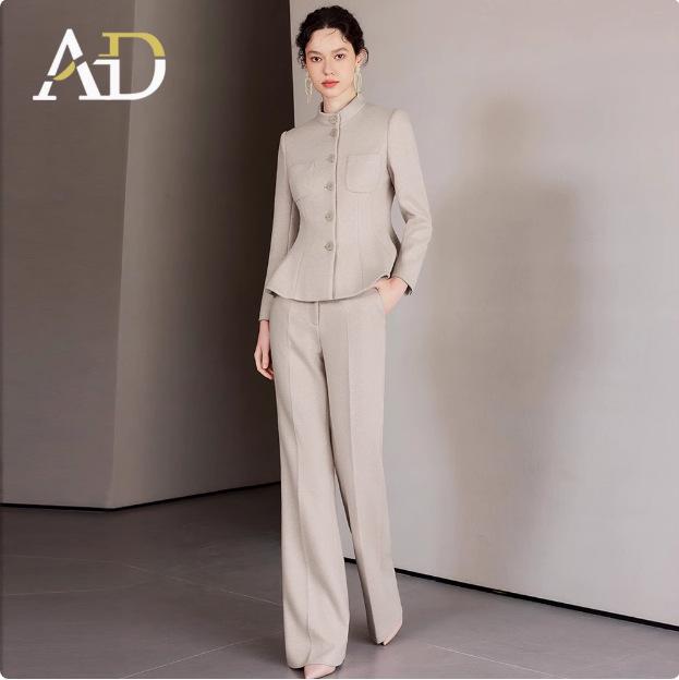 AD Winter Women's High-End Pink Wool Blend Blazer & Pants Set - Elegant Professional Outfit